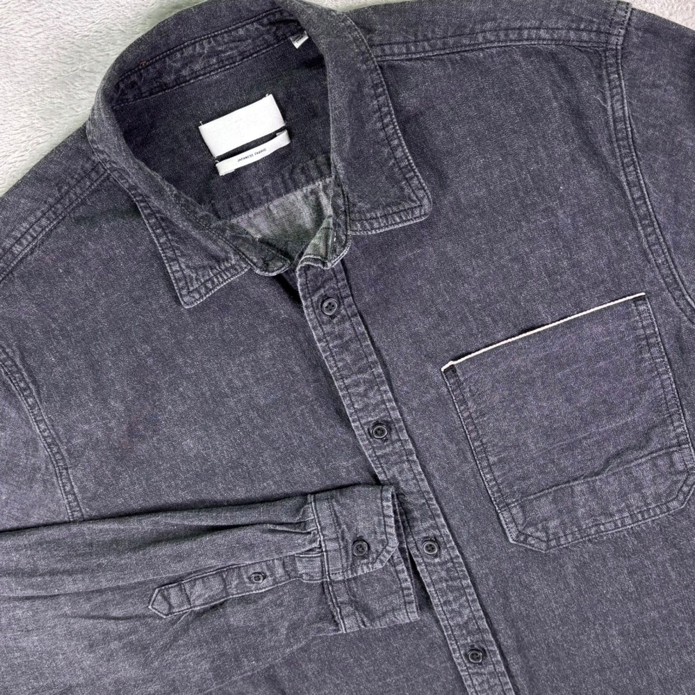 7 For All Mankind Men's Dark Gray Japanese Fabric Denim Button Down Shirt‎ Sz XL